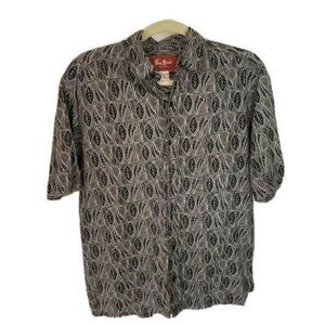 Pau Hana Hawaii Shirt Mens Size Medium M Black Gray Floral Print Cotton Viscose